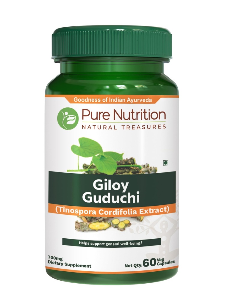 Pure Nutriton Giloy Guduchi Extract 700 mg Capsule. (Equivalent to 5200 mg Giloy Toz). GMO | Once Daily | 60 Days Supply.
