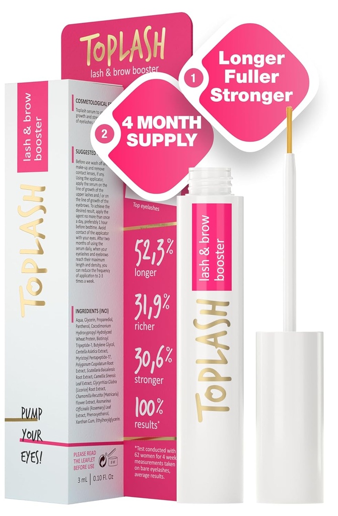 TOPLASH Eyelash Büyüme Serum - Longer, Tier, Fuller Brows & Lashes - Doğal, Cruelty-Free & Hipoallergenic - 0.10 fl.oz.
