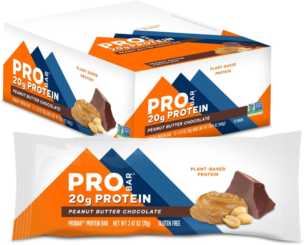 PROBAR - PROTEIN Bar, Peanut Butter Chocolate, Non-GMO, Gluten-Free,health, Plant-Based, Whole-Food Materialss, Natural Energy (12 Count)