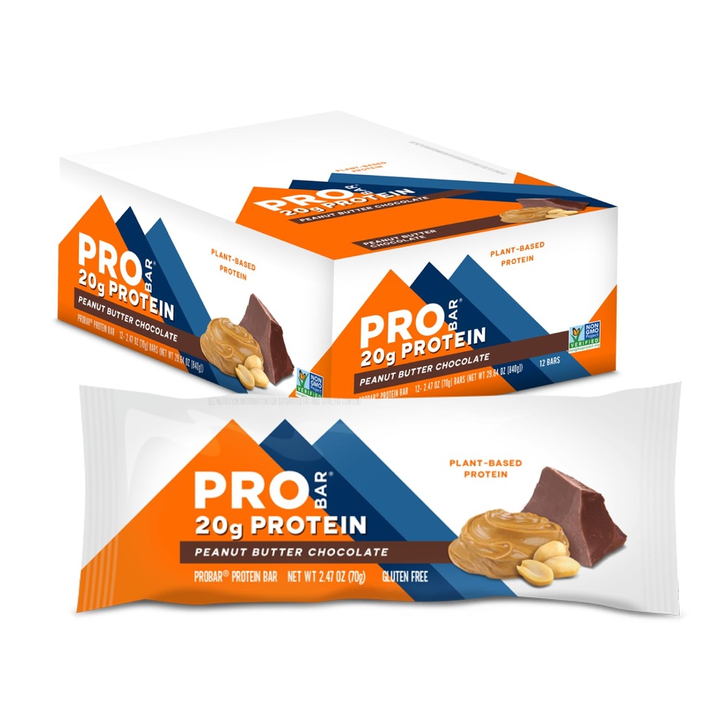 PROBAR - PROTEIN Bar, Peanut Butter Chocolate, Non-GMO, Gluten-Free,health, Plant-Based, Whole-Food Materialss, Natural Energy (12 Count)