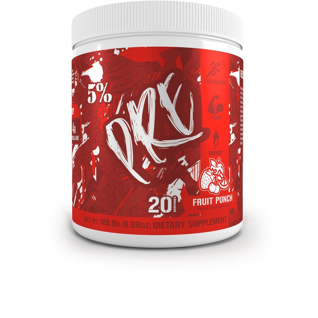 % 5 Beslenme Kodu Red Serisi Erkekler ve Kadınlar için Toz | Enerji, pompa, Güç, Protein Synthesis & Focus | 300 mg Caffeine, L-Citrulline, Glycerol, Taurine, Alpha GPC, Huperzine (Fruit Punch)