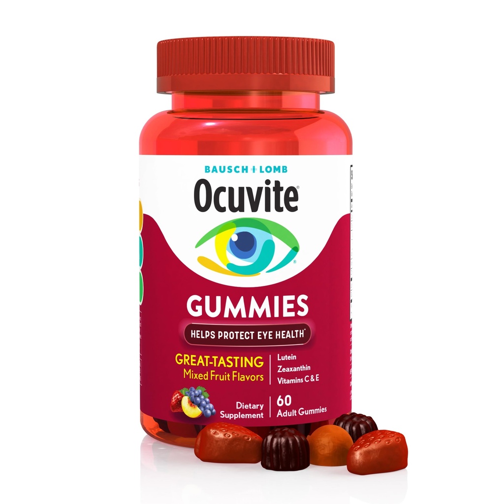 Ocuvite Eye Vitamin & Mineral Supplement, Gummy Multivitamin for Eyes, çinko, C & E, Lutein & Zeaxanthin Supplements for Vision Support for Yetişkinler, 60 Gummies