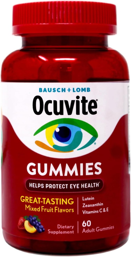 Ocuvite Eye Vitamin & Mineral Supplement, Gummy Multivitamin for Eyes, çinko, C & E, Lutein & Zeaxanthin Supplements for Vision Support for Yetişkinler, 60 Gummies
