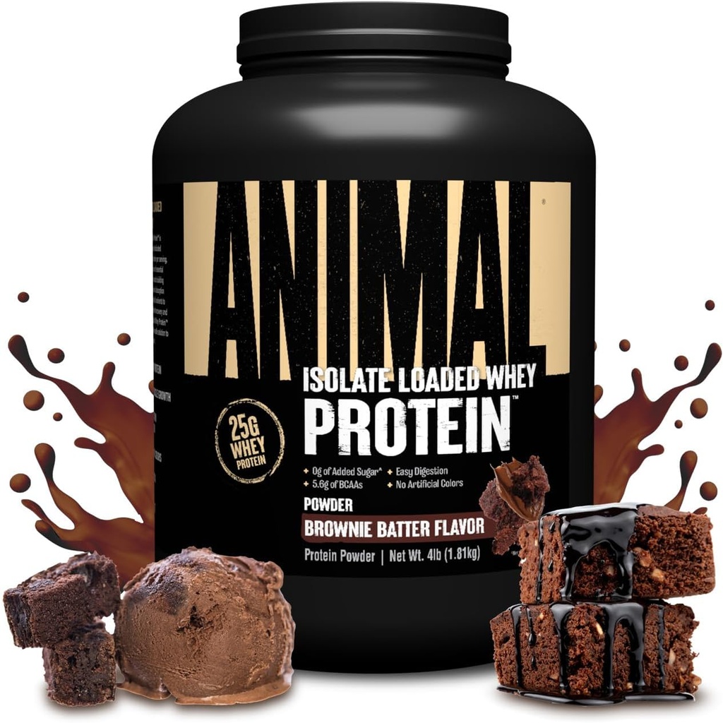 Animal Whey Isolate protein Toz - Pre & Post Workout Muscle Builder ve Recovery için Erkekler ve Kadınlar için Enzymes - 25g Protein, Great Taste, Low Sugar - Brownie Batter 4 lbs