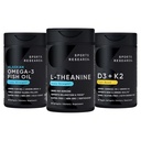 Sports Research Double Strength L-Θεανίνη (Suntheanine) συμπλήρωμα 200mg 60 Softgels, τριπλή δύναμη Omega 3 ιχθυέλαιο 1250mg (90 Count) και Vegan βιταμίνη D3 (5000 IU) + K2 (100mcg Mk7) 60 Softgels