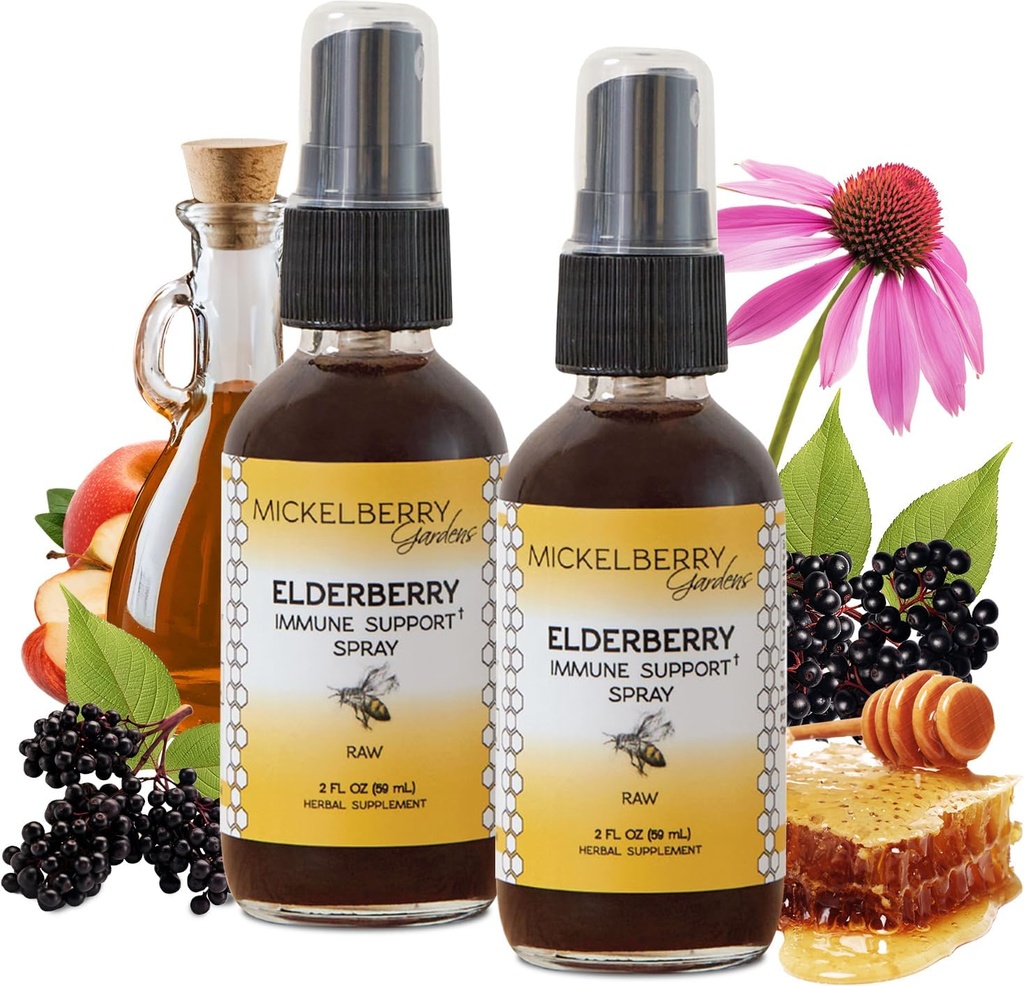 Mickelberry Gardens Elderberry Honey Propolis Throat Spray - Natural Immune Support and Throat Coat for Kids and Yetişkinler, 2 Ounces (Pack of 2)