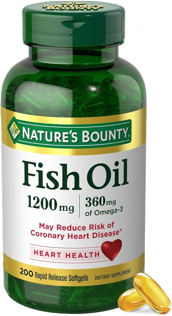 Fish Oil της φύσης Omega 3 συμπληρώματα - Υποστηρίζει την υγεία της καρδιάς, 1200 Mg ιχθυέλαιο, Omega-3, 200 Softgels (πακέτο του 1)