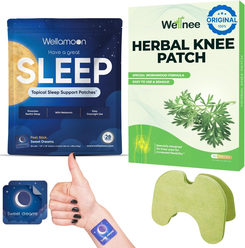 Wellnee & Wellamoon Wellness Pack: Herbal Diz Comfort Patches ( Count) & Natural Sleep Support Patches (28 Count) – Ortak & Kas Comfort with Plant-Based Sleep Aid
