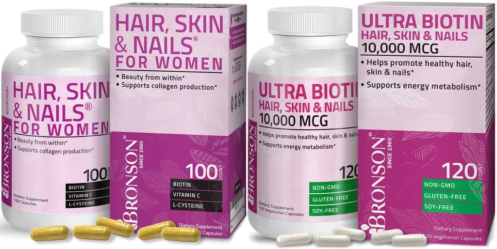 Bronson Saç, Skin & Nails with Biotin Ekstra Güçlü Vitamin Supplement for Women + Ultra Biotin 10.000 Mcg
