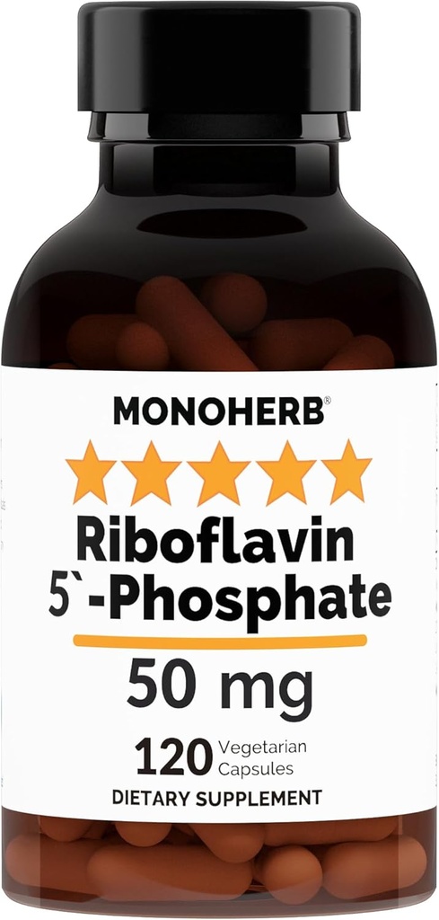 MONOHERB Ριβοφλαβίνη 5'- Φωσφορικό 50 mg - 120 κάψουλες χορτοφάγων - Βιοενεργή βιταμίνη Β2