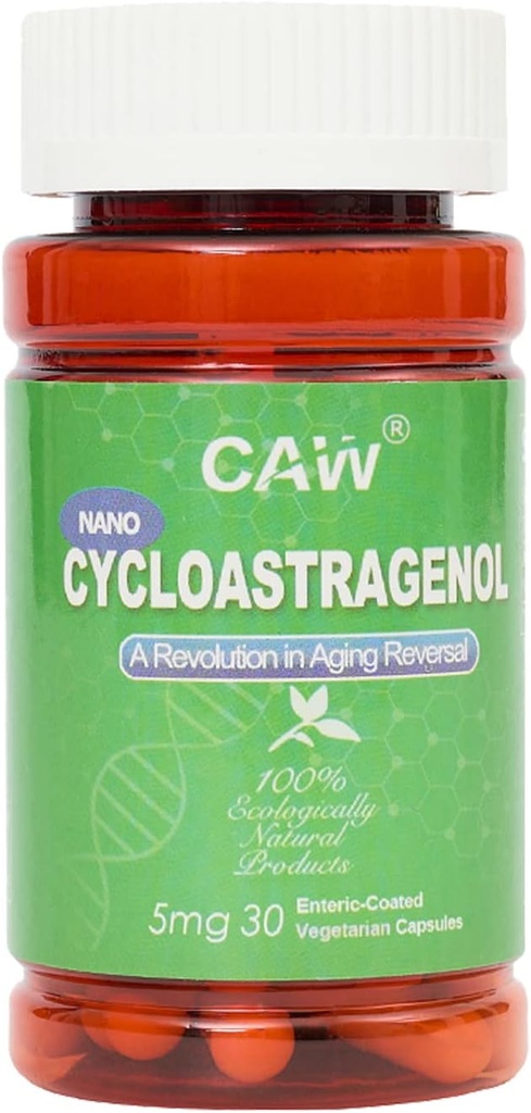 CAW Telomere Supplement | Anti-Aging Telomere Length | DNA Repair Cell Health | Nano Cycloastragenol 5Mg 30Enteric-Coated Capsules 1 Bottle