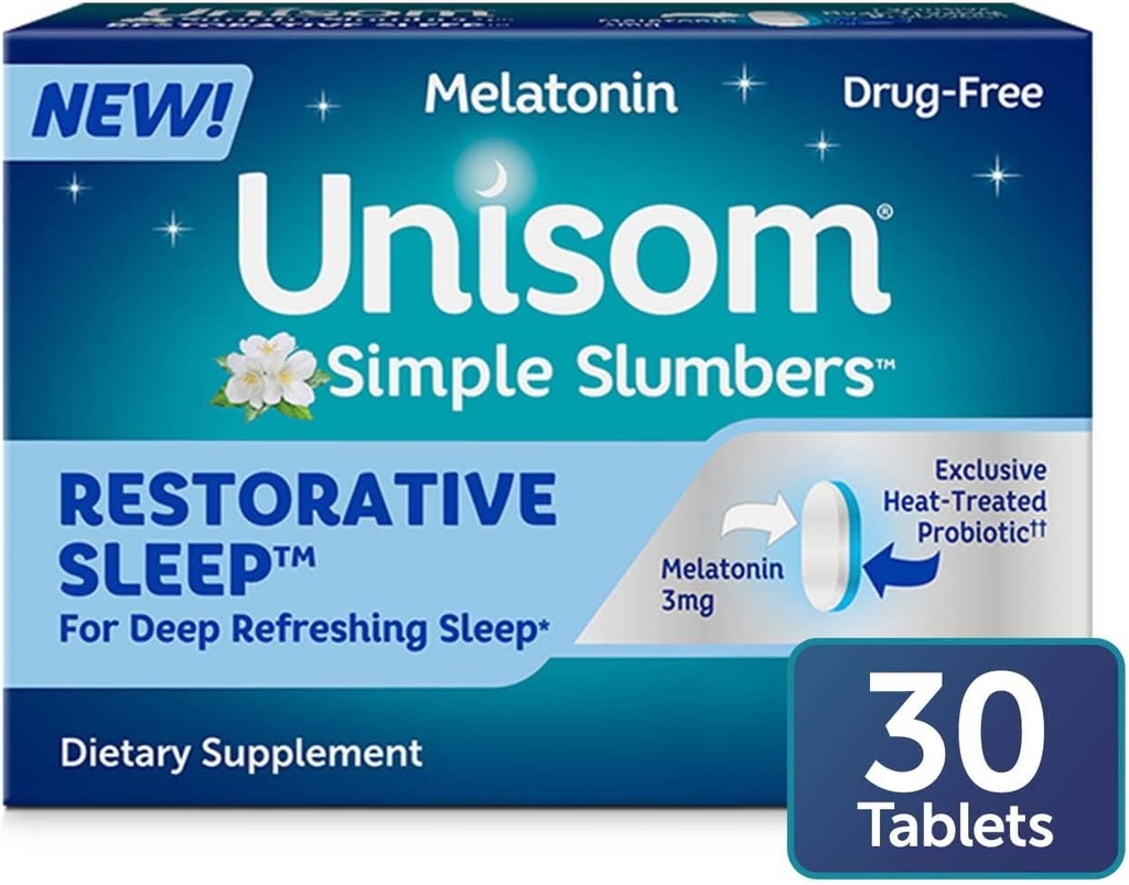 Unisom Simple Slumbers Restorative Sleep Tablets 30-Count, Melatonin 3 mg