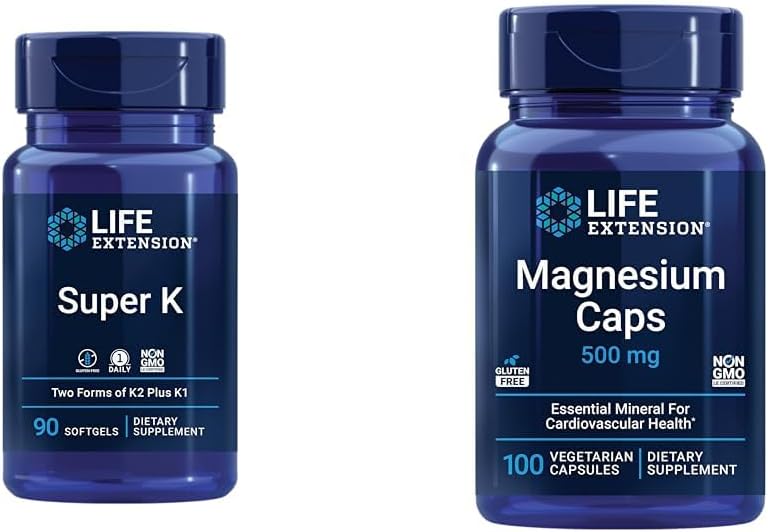 Life Extension Super K Vitamin K1, K2 MK-7, MK-4, C ve Magnezyum Capsules 500 mg, Heart, Bone, Arterial Health
