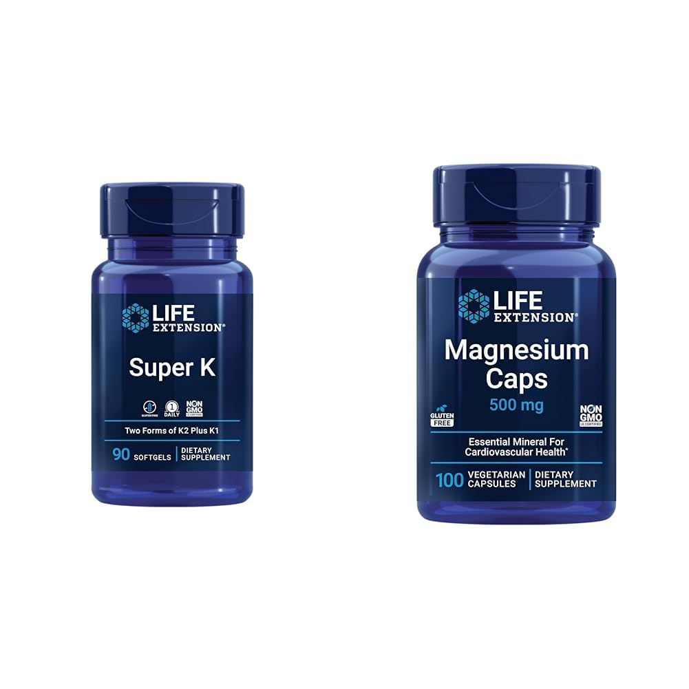 Life Extension Super K Vitamin K1, K2 MK-7, MK-4, C ve Magnezyum Capsules 500 mg, Heart, Bone, Arterial Health