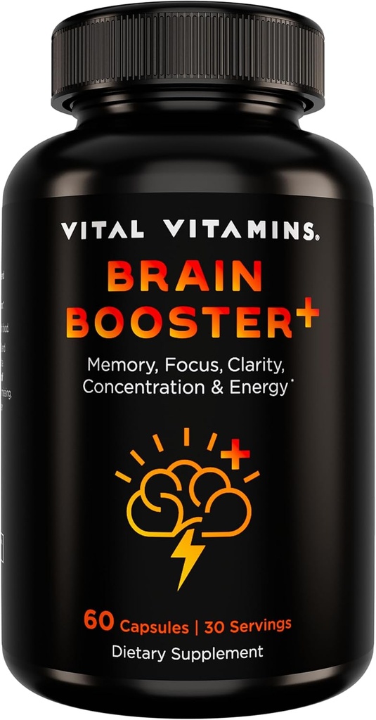 Vitals Vitamin Nootropic Brain Supplement Plus - For Memory, Focus, Concentration, Neuro Energy, Clarity - Lion's Mane Mushrooms - 60 Capsules
