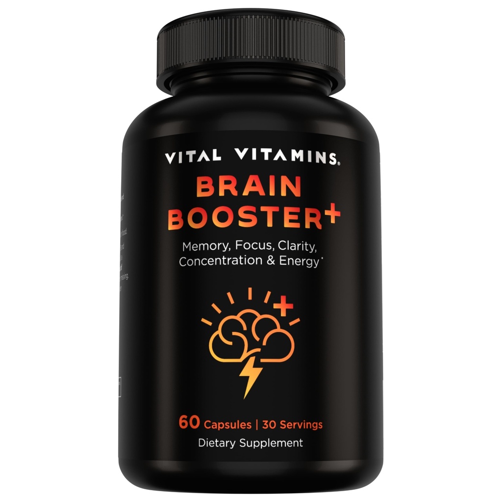 Vitals Vitamin Nootropic Brain Supplement Plus - For Memory, Focus, Concentration, Neuro Energy, Clarity - Lion's Mane Mushrooms - 60 Capsules