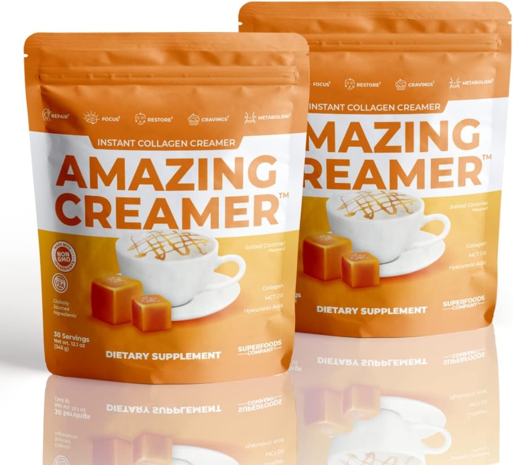 Superfoods Company Amazing Creamer with Collagen - Keto Creamer-Hyaluronic Acid & MCT Oil - Beyin Boost & Curbs Cravings - Sağlıklı Skin & Hair - Diyet-Friendly [60 Hizmetler]