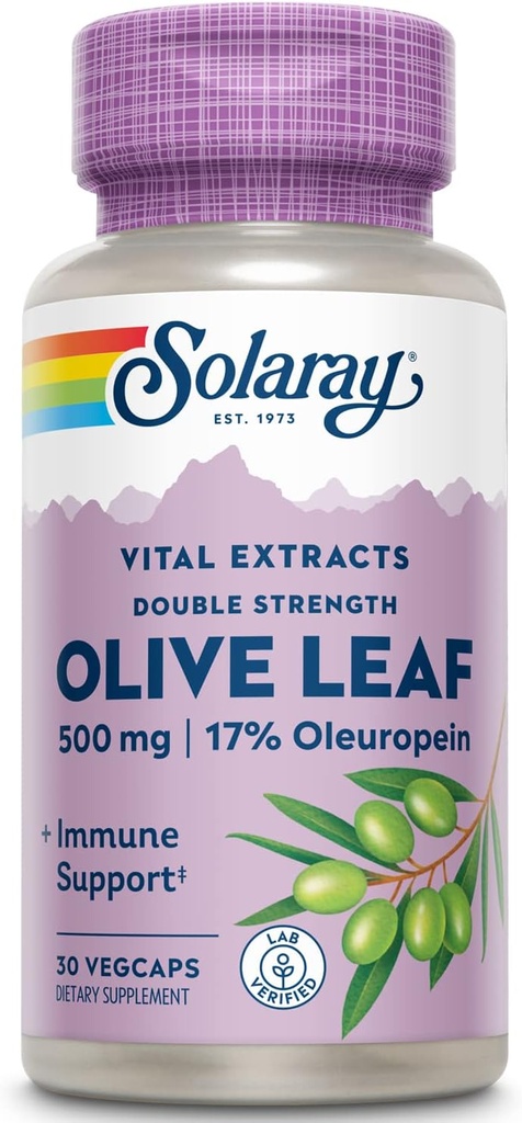 SOLARAY Guaranteed Potency Olive Leaf Extract Double Strength, Veg Cap (Btl-Plastic) 500mg | 30ct