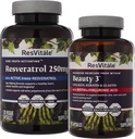 ResVitale Beauty 3 - Skin Care Supplement with Collagen, Keratin & Elastin - 90 Capsules & Resveratrol 250 mg - Erkekler ve Kadınlar için Resveratrol Tamam - 120 Veggie Capsules