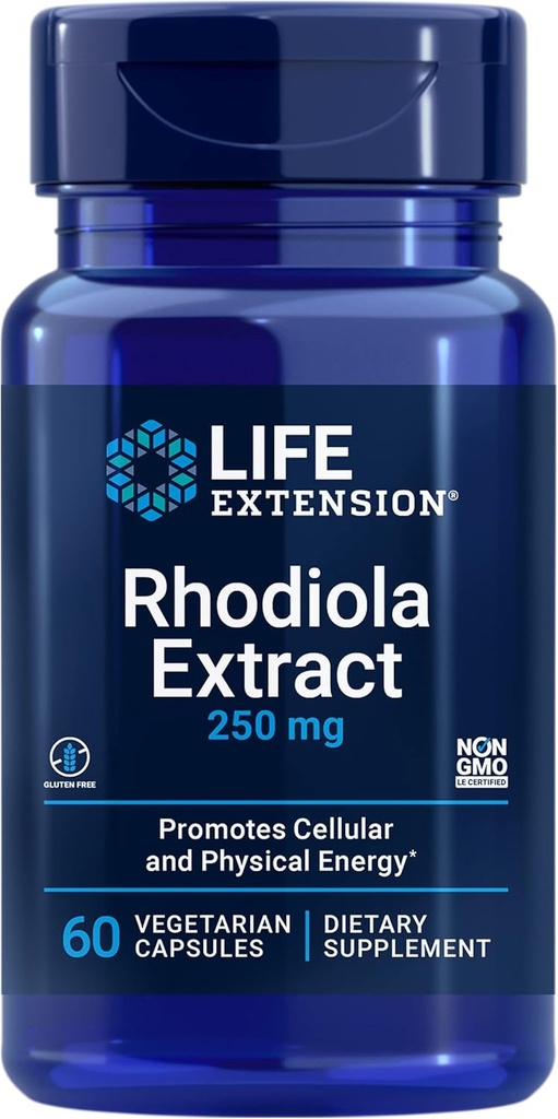 Life Extension Rhodiola Extract, Rhodiola rosea Supplement, standart alıntı, Fiziksel ve Ruh Performansı, Gluten-Free, Non-GMO, Vegetarian, 250 mg, 60 Capsules