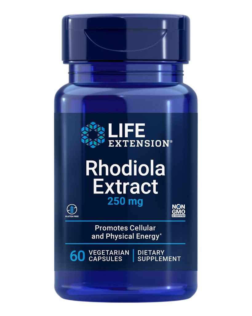 Life Extension Rhodiola Extract, Rhodiola rosea Supplement, standart alıntı, Fiziksel ve Ruh Performansı, Gluten-Free, Non-GMO, Vegetarian, 250 mg, 60 Capsules