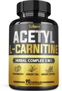 5in1 Acetyl L-Carnitine Kompleksi Capsules - 2600 mg Daily - Body, Brain & Immune Health Support - Kombine Alfa Lipoic Acid, Green Tea, Green Coffee Bean & Raspberry Chemnes - 3 Ay için 90 Sayı