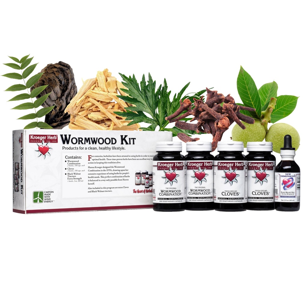 Kroeger Herb Ürünleri, Wormwood Herb Supplement Kit, Black Walnut, Clove, Quassia, Worm Wood Detox Cleanse - Capsules, Non-GMO, Gluten Free, No Preservatives or Fillers, Made in USA