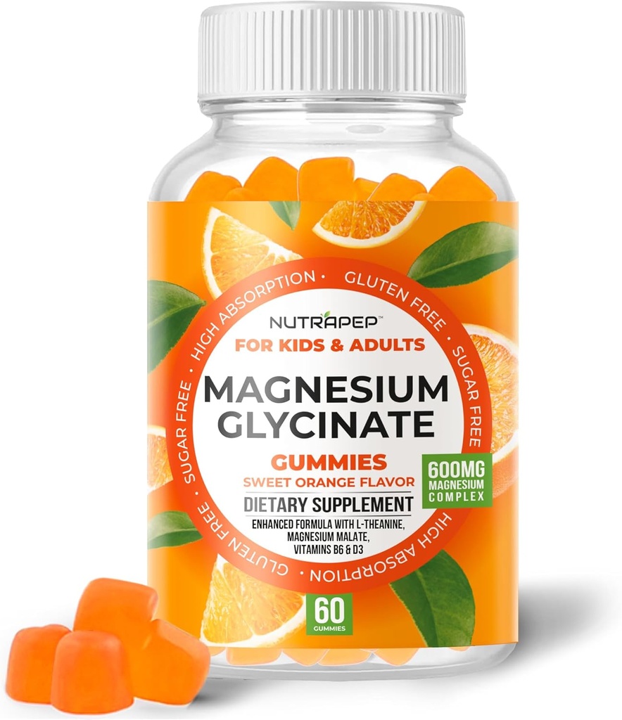 Çocuklar ve Yetişkinler Kadınlar ve Erkekler için Magnezyum Glycinate Gummies - Sugar Free Gluten Free Non-GMO Vegan Chewable Supplement