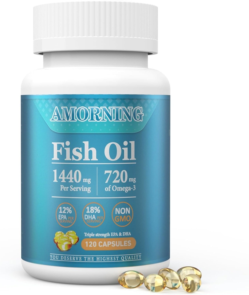 Fish-Oil Omega3-EPA DHA-Supplement Burpless-Softgels - 120Capsules 1440 mg for Servis Mini Boyut Sağlıklı Kalp Desteği Fatty Asits Supplement Sağlıklı Triglyide Seviyeleri Korumaya Yardımcı Oldu