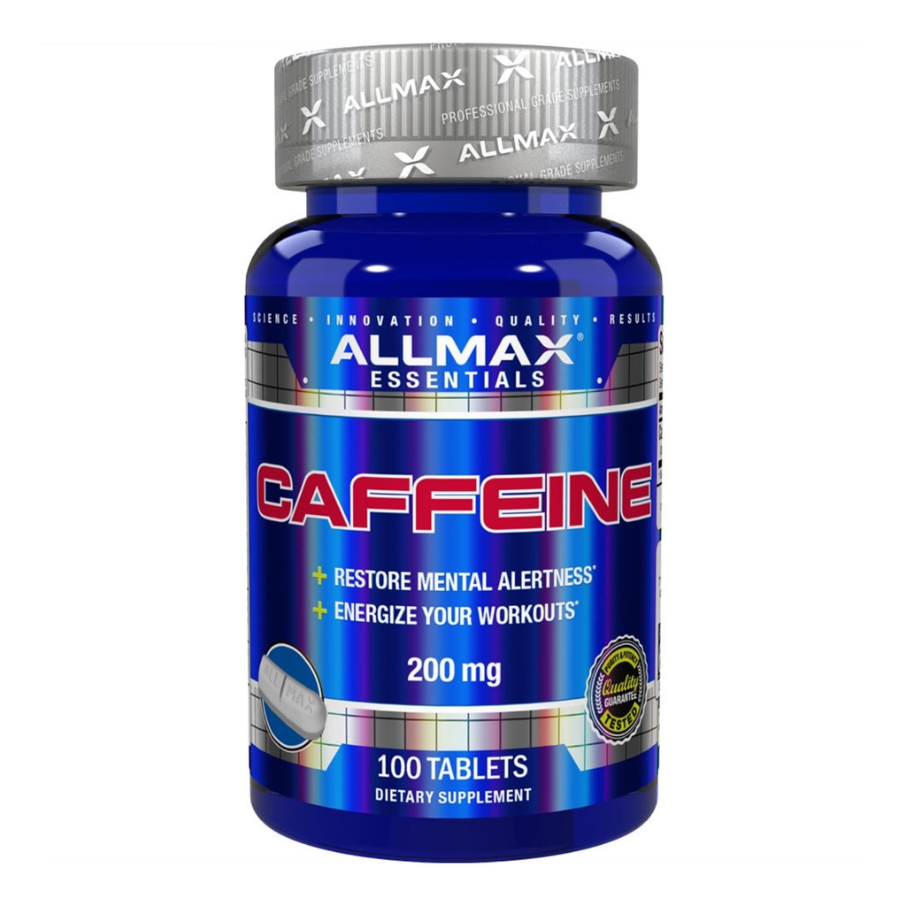 ALLMAX Beslenme Caffeine Pills, Sustained Energy & Pre - Workout mental Focus, Fast Absorbing & Vegan, 200 mg, 100 Tablet