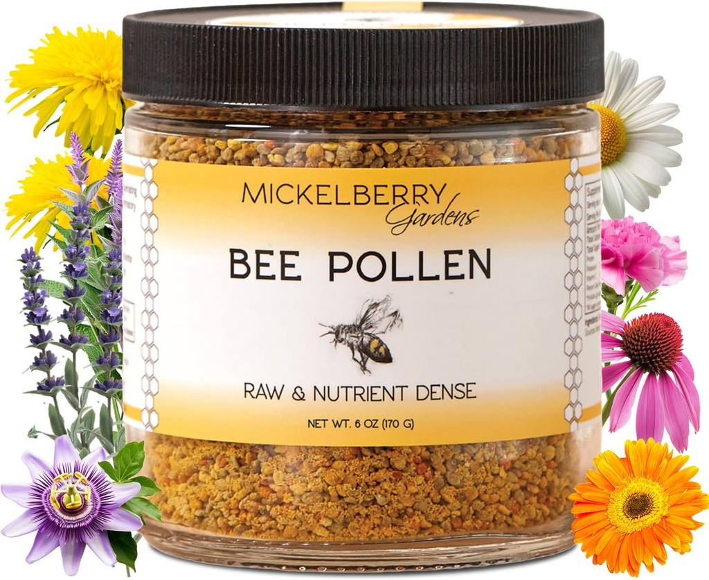 Κήποι Mickelberry Bee Γύρη Κόκκοι – 100% Ακατέργαστο, Καθαρό Superfood Συσκευασμένο με Πρωτεΐνη, Βιταμίνες, Ορυκτά & Αντιοξειδωτικά – 6 Oz