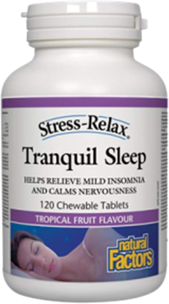 Stres-Relax Chewable Tranquil Sleep by Natural Factors, Sleep Supplement, Tropikal Meyve Flavor, 60 Tablet