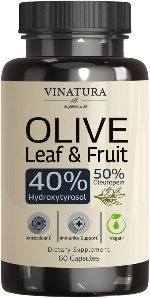 VINATURA Hydroxytyrosol Supplement, Olive Leaf Extract -% 40 Hydroxytyrosol Zeytinyağı,% 50 Ol Europein Olive Leaf Extract Capsules - 60 Capsules