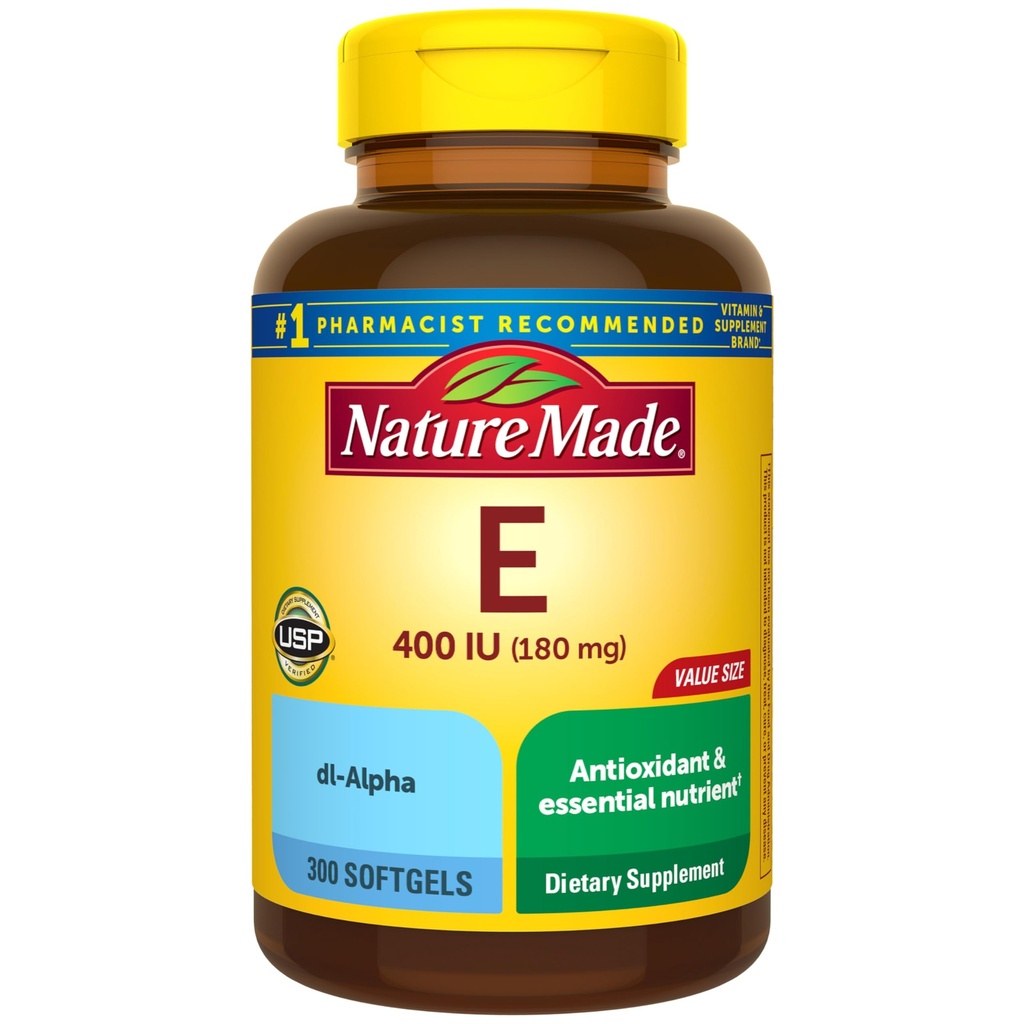 Nature Made Vitamin E 180 mg (400 IU) dl-Alpha, Dietary Supplement for Antioksi Support, 300 Softgels, 300 Day Supply