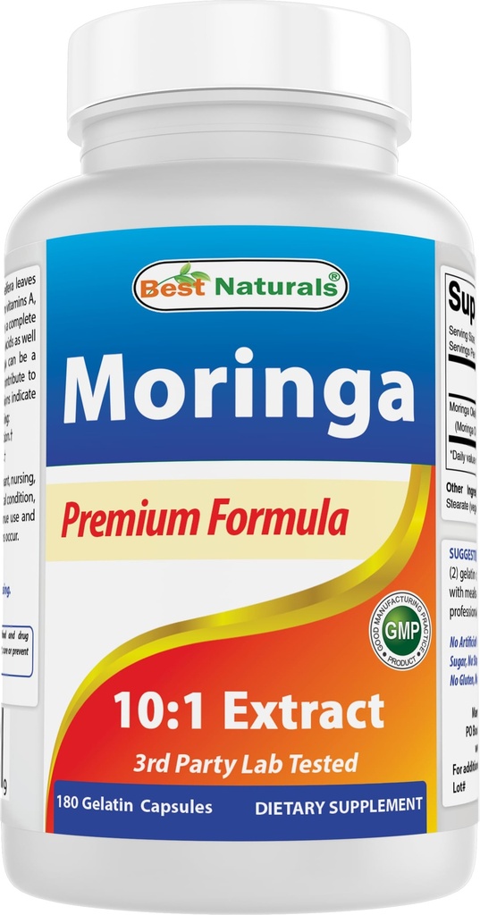 En İyi Doğallar Moringa Extract 10:1 1500 mg per Service - 180 Capsules - Sağlıklı Yaşam için Superfood Nutrients