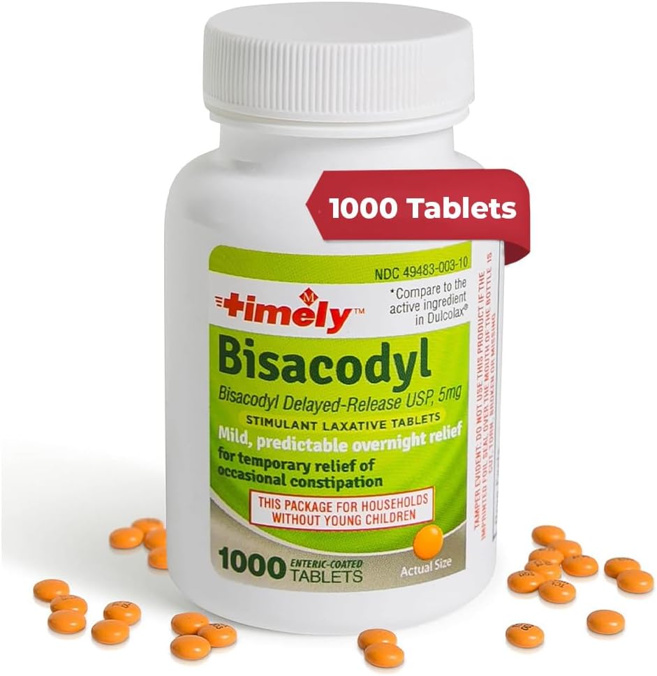 Zamanlı Laxative Bisacodyl 5 mg Tabletler - Constipation Fast Acting & Gentle için Stimulant Laxatives - Overnight Constipation Relief for Yetişkinler -1000 Tabletler