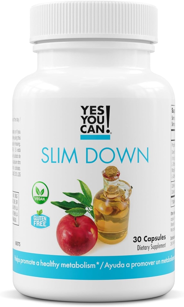 Evet Yapabilirsiniz! Slim Down Dietary Supplements - Afrika Mango, L-Carnitine, Apple Cider Vinegar, Green Tea Extract, ve Caffeine, Guarana Seed Extract, 30 Capsules/1 Ay Supply