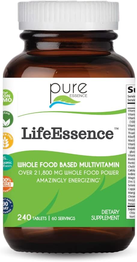 PURE ESSENCE LABS LifeEssence Multivitamin for Women and Men - Natural Herbal Supplement - Vitamin D, Vitamin D3, Vitamin B12, Biotin with Whole Foods (240 Tablet)
