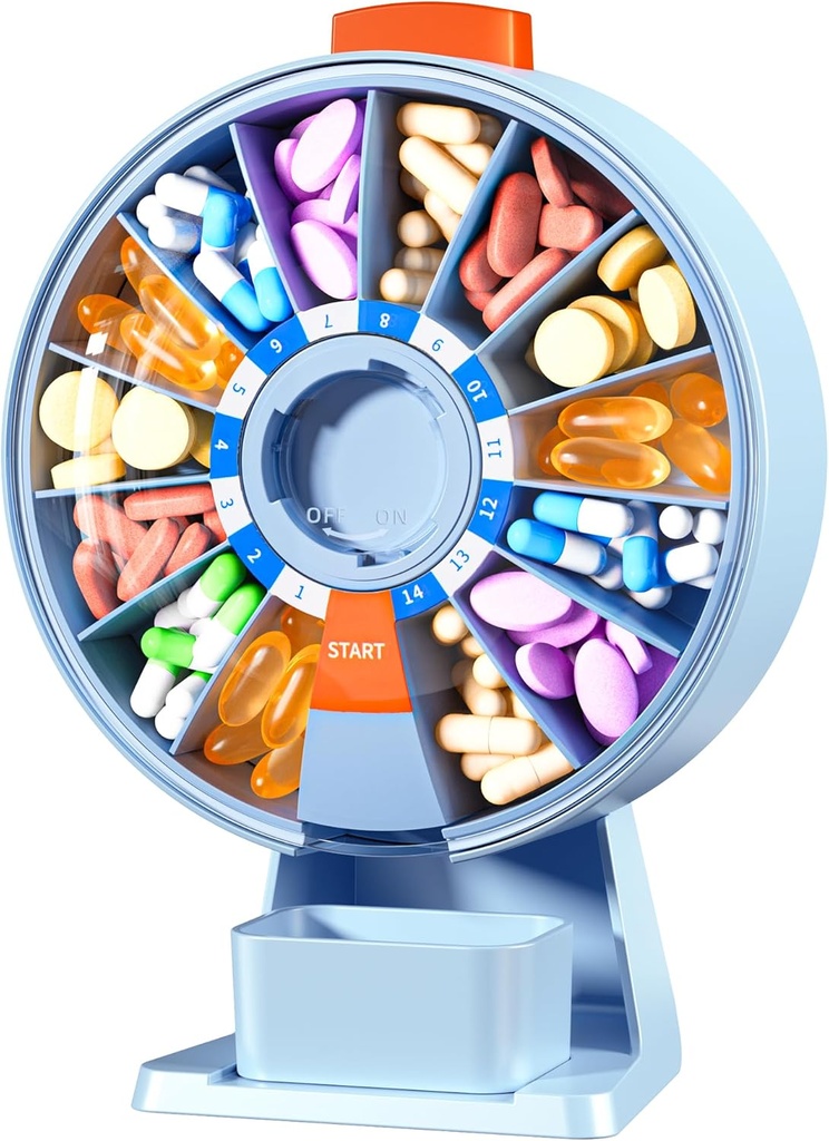 Zoxy Large Pill Organizer, Daily Pill Box 7 veya 14 Gün boyunca, Wall-Mountable Pill yapıştırıcısı Tıp, Vitamin veya Supplements, Weekly Pill Case with Easy Press Düğme (Mavi)