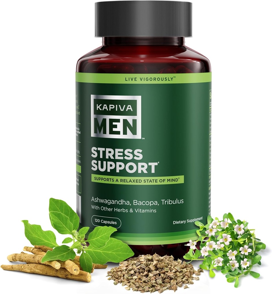 Stres Desteği Ashwagandha, Bacopa, Tribulus ve Diğer Herbs ve Vitaminler ile Supplement, Supports Relaxed State of Mind, 60 Day Supply, 120 Capsules
