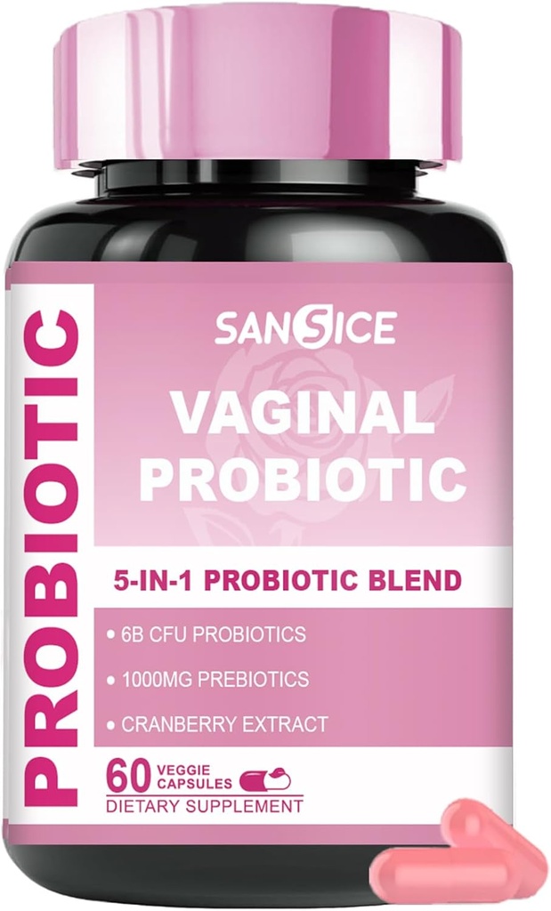 Vaginal Probiyotiks Supplement for Women, 70 mg Kadın V-Probiyotik P / CFU), Vaginal Odor için prebiyotik ve Cranberry ekstraksiyonu, PH Balance, Organik Prebiyotik Supplement (60 Capsules)