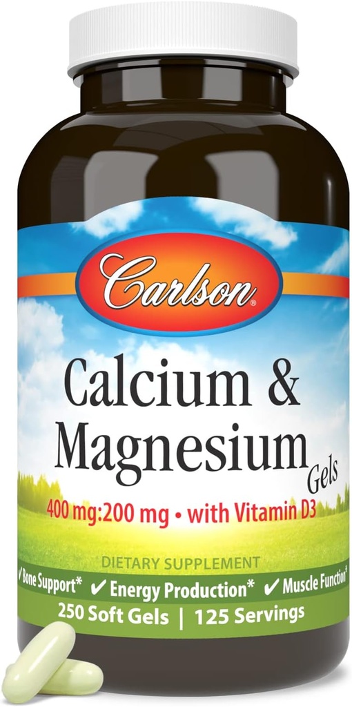 Carlson - Gıda ve Magnezyum Gels, 2:1 - Magnezyum Oranları, 200 mguba Supplement, 100 mg Magnezyum Tamam, Bone Support, Energy Production, 250 Softgels