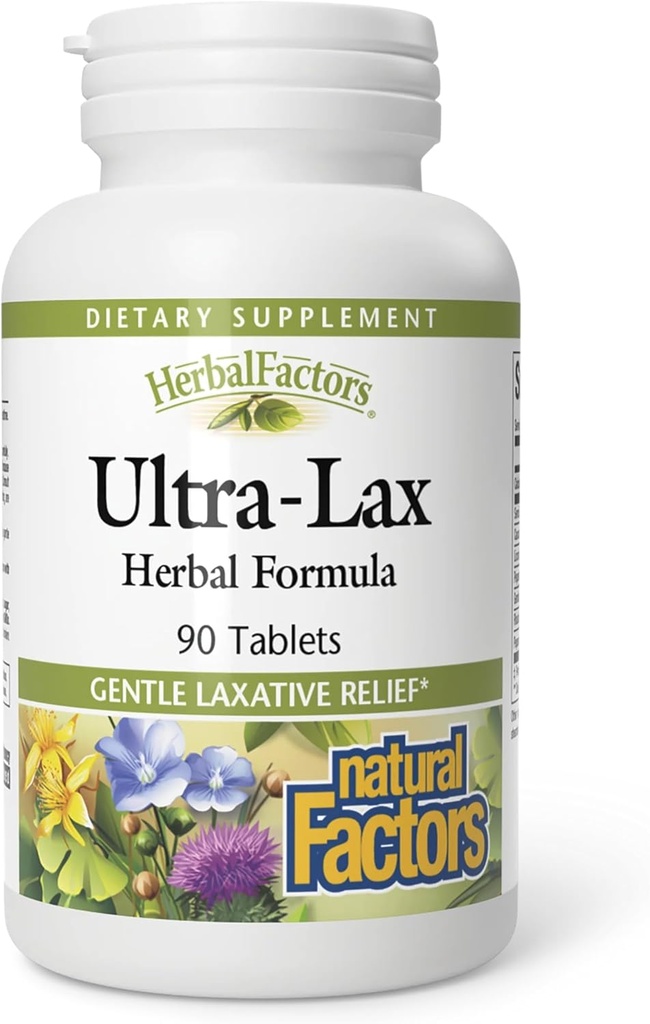ΒότανοFactors by Natural Factors, Ultra-Lax Herbal Formula, μαλακά υποστηρίζει ανακούφιση από την περιστασιακή δυσκοιλιότητα, 90 δισκία (90 μερίδες)