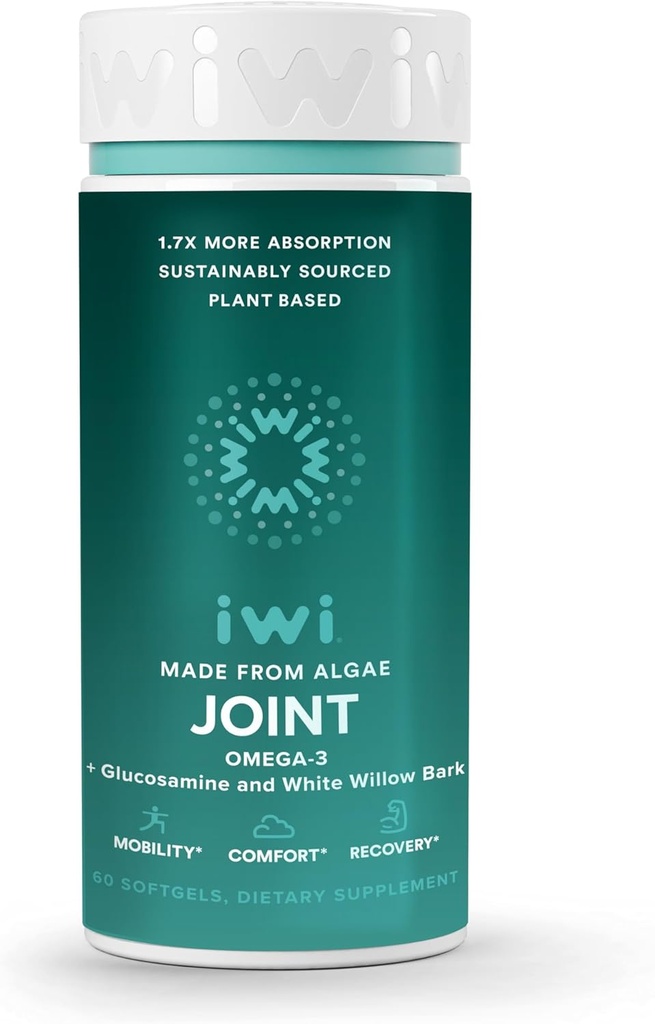 Iwi Life Joint Omega-3, 60 Softgels (30 hizmet), Plant-Based Algae Omega-3 with Glucosamine, Mobility Support Diyetary Supplement, Krill & Fish Oil Alternative, No Fishy Aftertaste