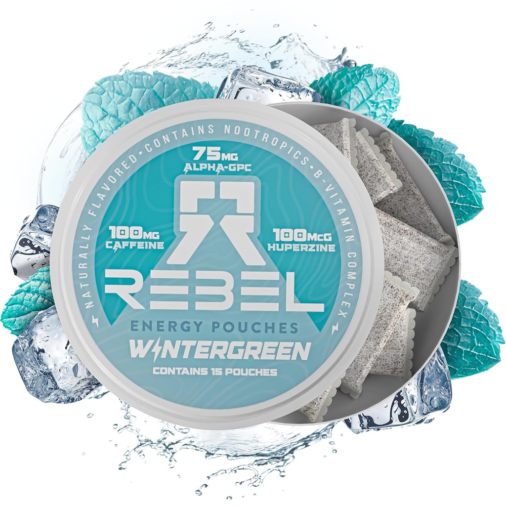 Nootropic Energy Caffeine Pouches • 100 mg Caffeine • Alfa GPC • Huperzine A & Essential Vitaminler • Sugar-Free • Coconut Fiber Teknolojisi • Wintergreen Flavor • 15 Pouches Per Can (Pazar 1)