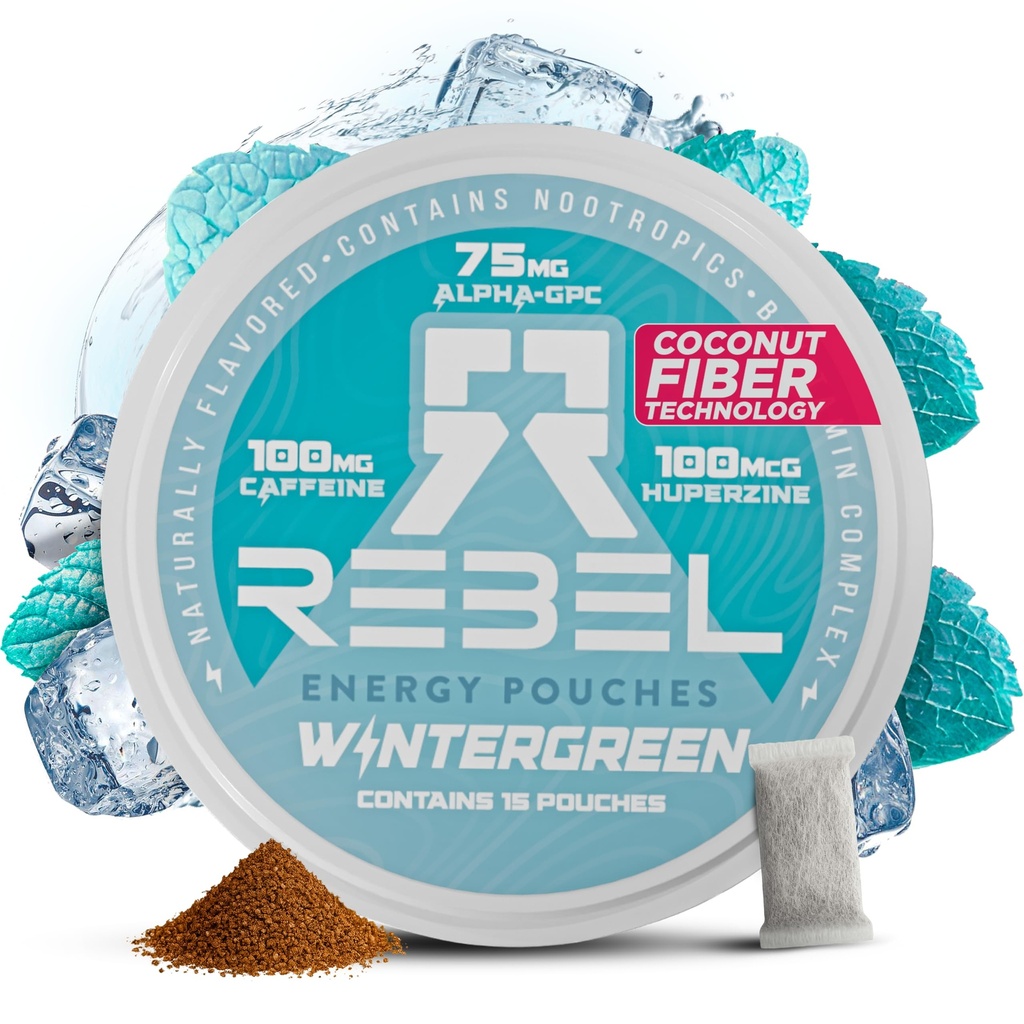 Nootropic Energy Caffeine Pouches • 100 mg Caffeine • Alfa GPC • Huperzine A & Essential Vitaminler • Sugar-Free • Coconut Fiber Teknolojisi • Wintergreen Flavor • 15 Pouches Per Can (Pazar 1)