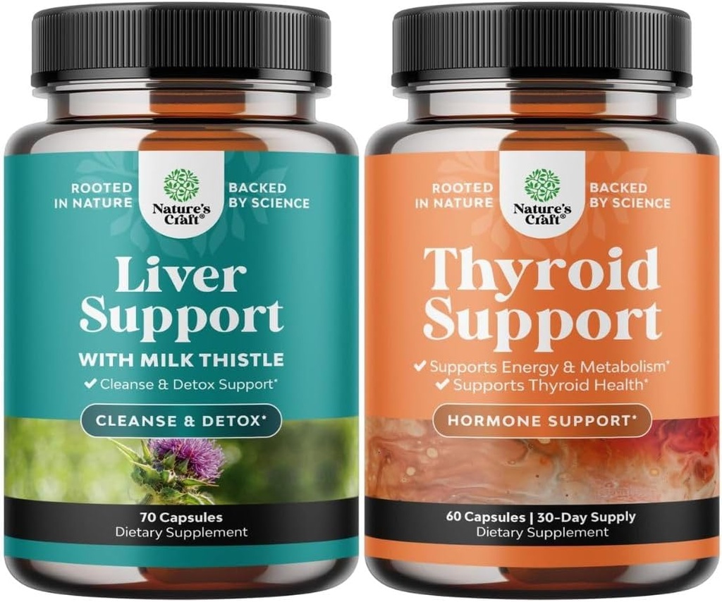 Bundle of Liver Cleanse Detox & Repair Formula and Herbal Thyroid Support Complex - με το γάλα Thittle Dandelion Root Turmeric και το εκχύλισμα Artichoke - Mood Enhancer Energy Supplement for Thyroid Health