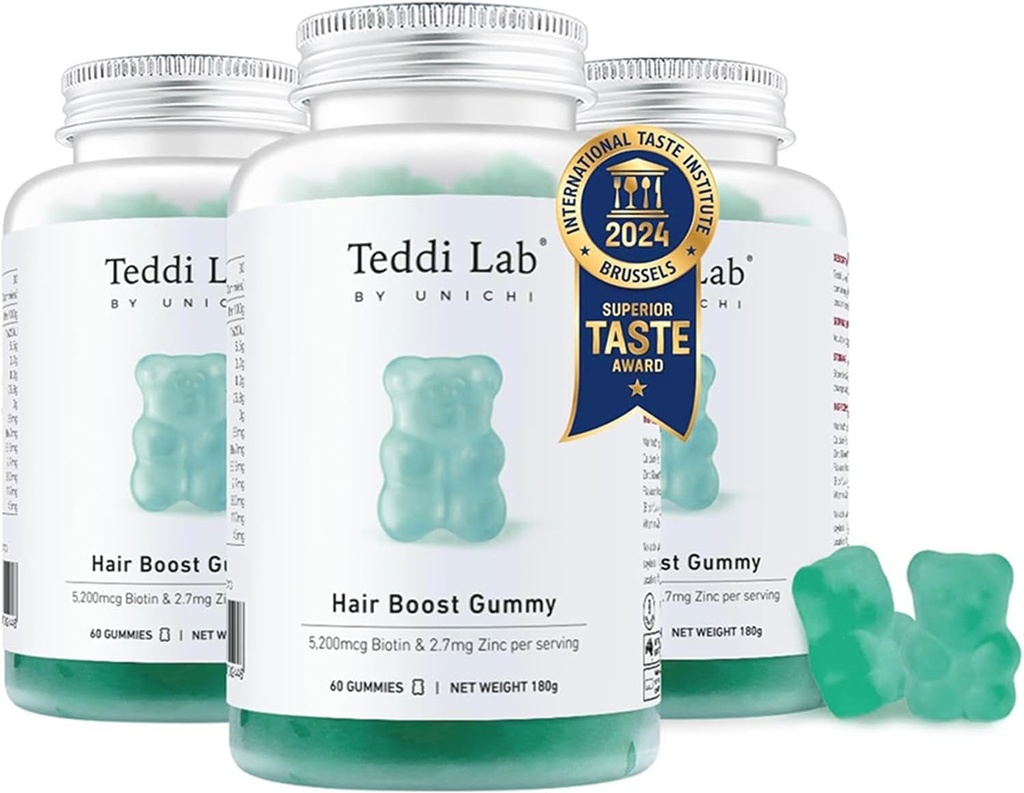 Unichi Gummys Hair Growth 3-Pack, 5200mcg Βιοτίνη με ψευδάργυρο, παντοθενικό οξύ και βιταμίνη Α, C, E για ισχυρότερη και πιο πυκνή μαλλιά για γυναίκες, (180 κόμης)