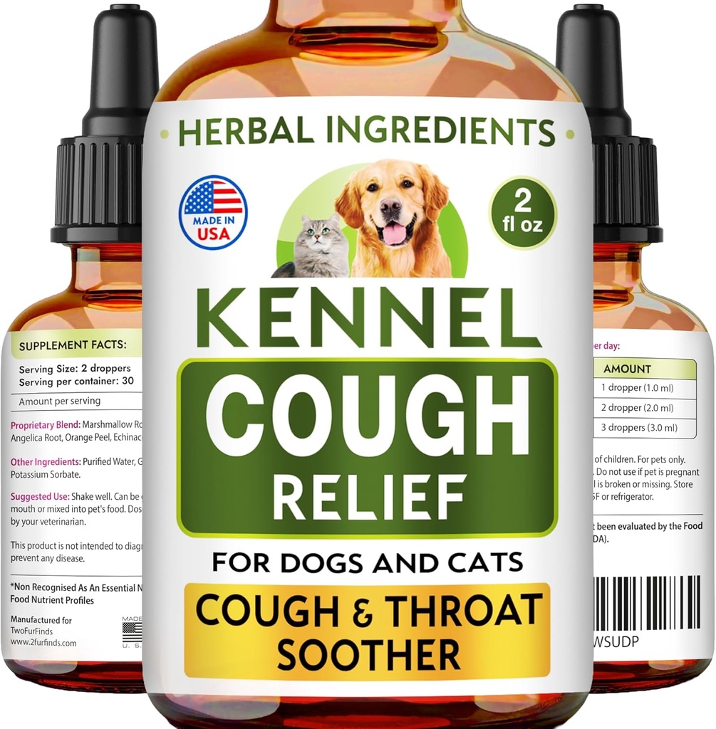 Kennel Cough Treatment Liquid - Βήχας Καταπραϋντικό για Σκύλους & Γάτες - Λαρύγγι Soother - Ξηρό, υγρό & Barky Pet Cough Relief for All Breeds - Κατάρρευση Τραχεία & Άσθμα γάτας - Made in USA - 2 Fl Oz