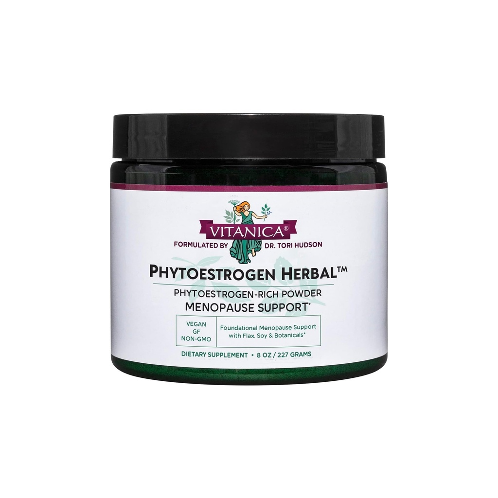 Vitanica Phytoestrogen Herbal Non-GMO PMS, Συμπλήρωμα ανακούφισης από την εμμηνόπαυση για γυναίκες, ορμονική ισορροπία, νυχτερινό ιδρώτα & ζεστό φλας ανακούφιση, σόγια ισοφλαβόνες, Vegan, σκόνη 8 Oz (Φυτοοιστρογόνο βοτανικό)